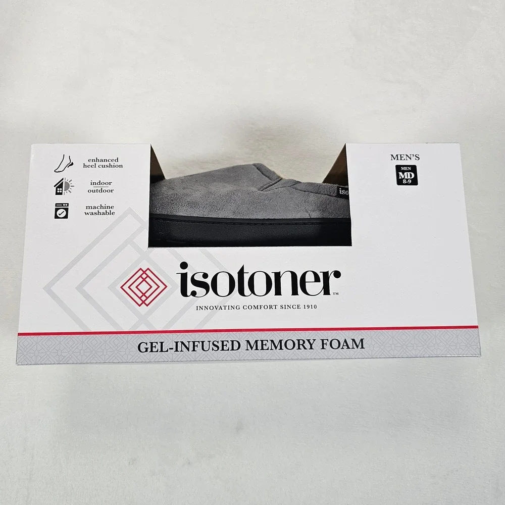 Isotoner Slipper Clogs Mens Gel-Infused Memory Foam Indoor‎ Outdoor Gray M 8-9